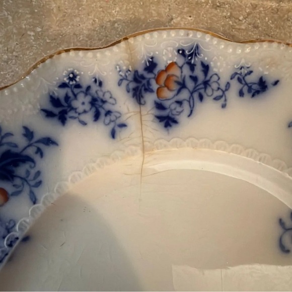 Antique 1880s English Bone China W.H Grindley Flow Blue set of 6 Plates - Picture 4 of 8